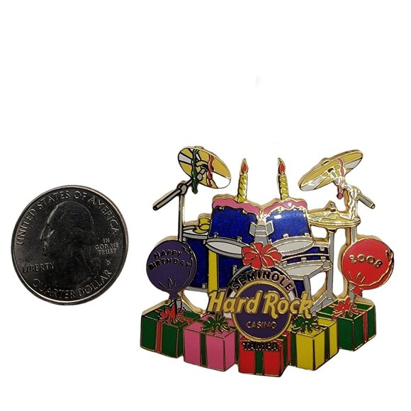 Hard Rock Seminole Casino Tampa 2008 Happy Birthday Drum Set Pin, Signed - Picture 2 of 5